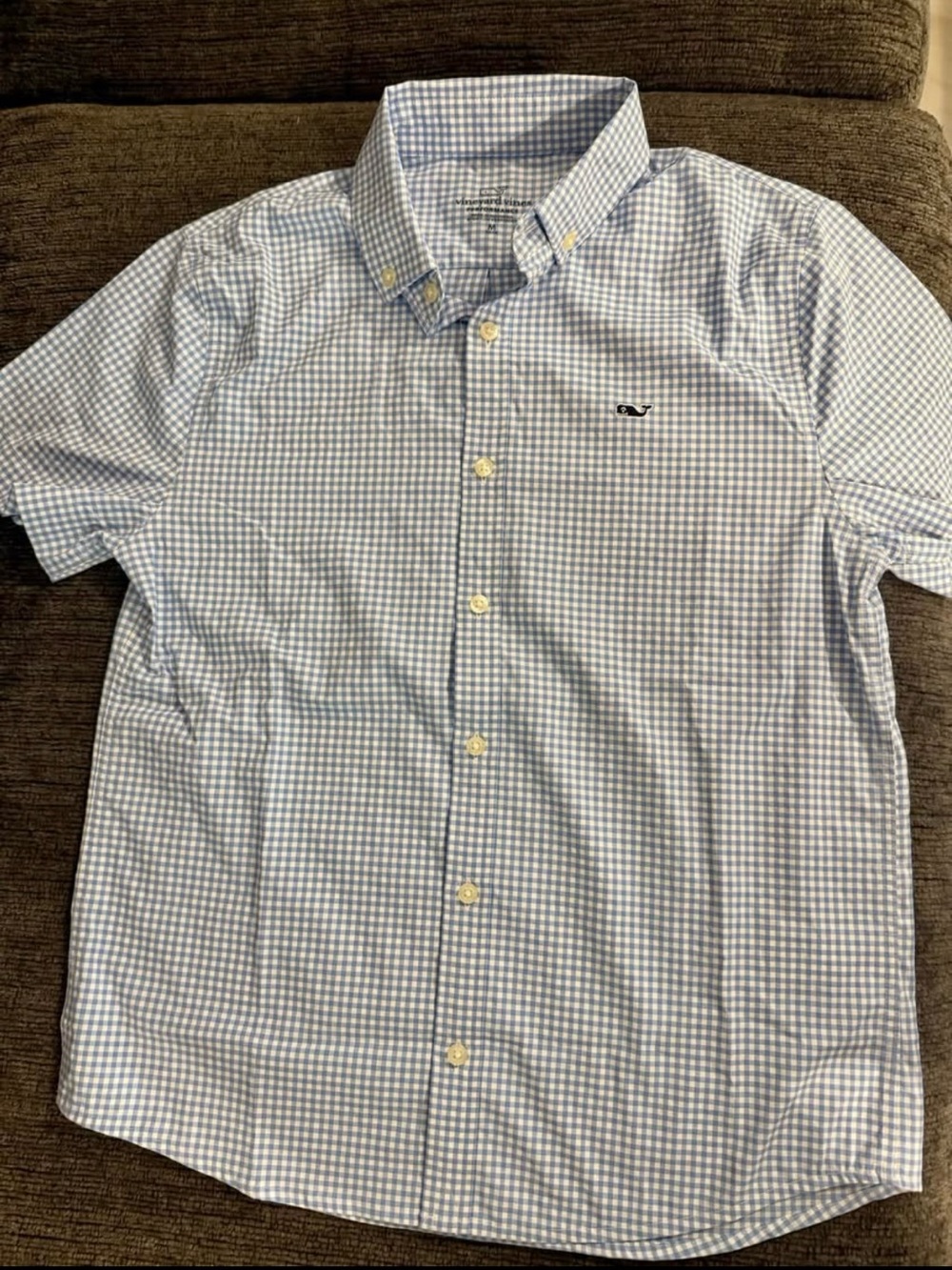 Vineyard Vines Boy’s Blue and White Plaid Button-Down Shirt